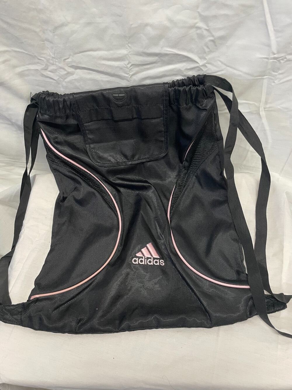 Adidas Drawstring Backpack With Mesh Ventilation Panels Black & Pink Sackpack - Picture 1 of 6